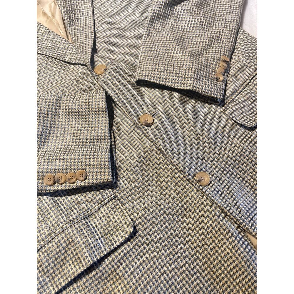 Samuelsohn Italian Silk Blazer 42L Ice Blue and Cream Houndstooth 3 Btn - Picture 8 of 13